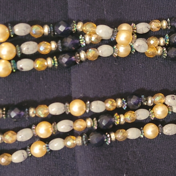 3 layer beaded necklace: pearl, blue, marble, silver beads, etc. Estate find. - Picture 5 of 8